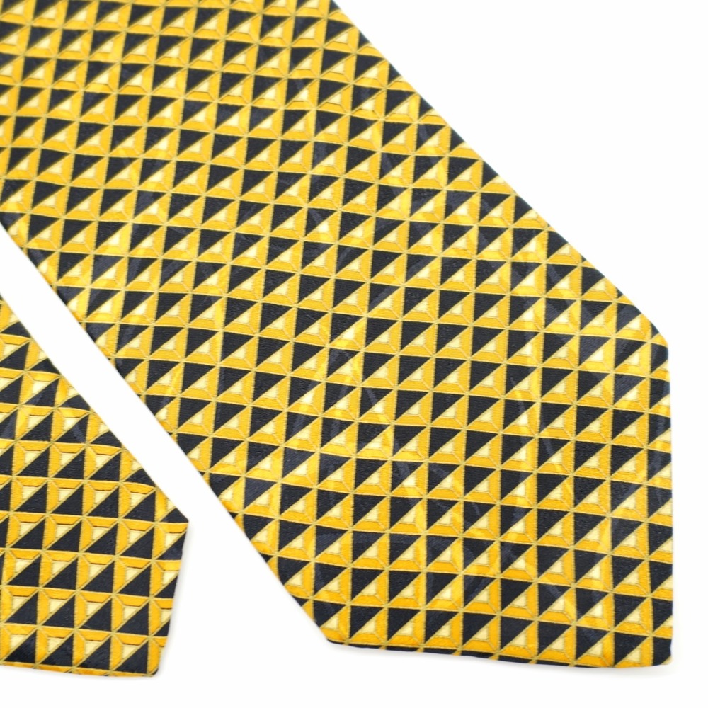 Brioni Silk Tie Gold Yellow‎ Black Geometric Woven Long Wide